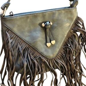 Fringe Leather Shoulder Bag - Gray
